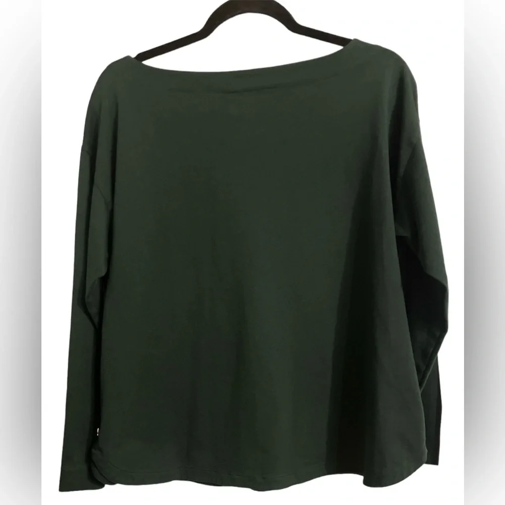 Ralph Lauren Dark Green Boatneck Long-Sleeve Top with Side Buttons - Picture 6 of 8
